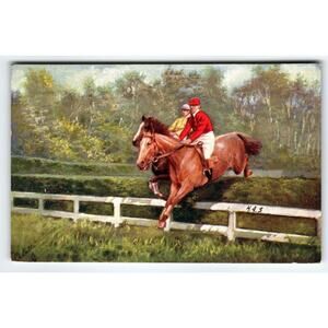 Steeplechasing Neck and Neck Postcard Raphael Tuck Horseracing Horse Race 9118